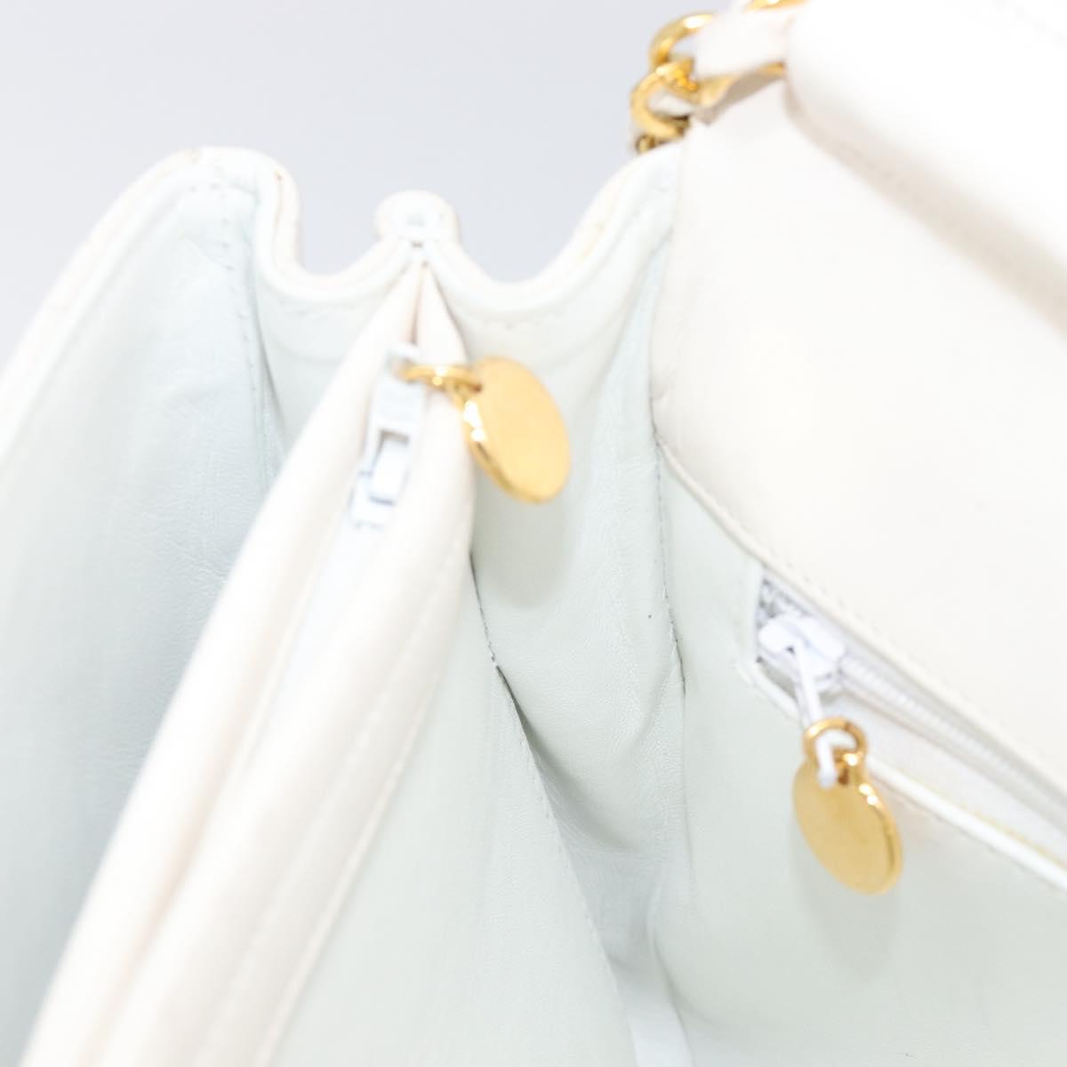 CHANEL Chain Matelasse Shoulder Bag Lamb Skin White Gold CC Auth 200466V