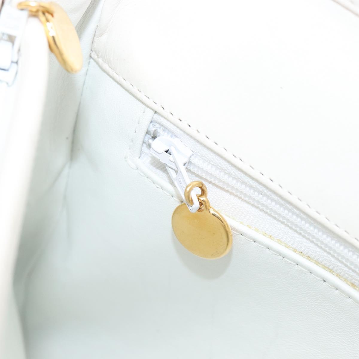 CHANEL Chain Matelasse Shoulder Bag Lamb Skin White Gold CC Auth 200466V