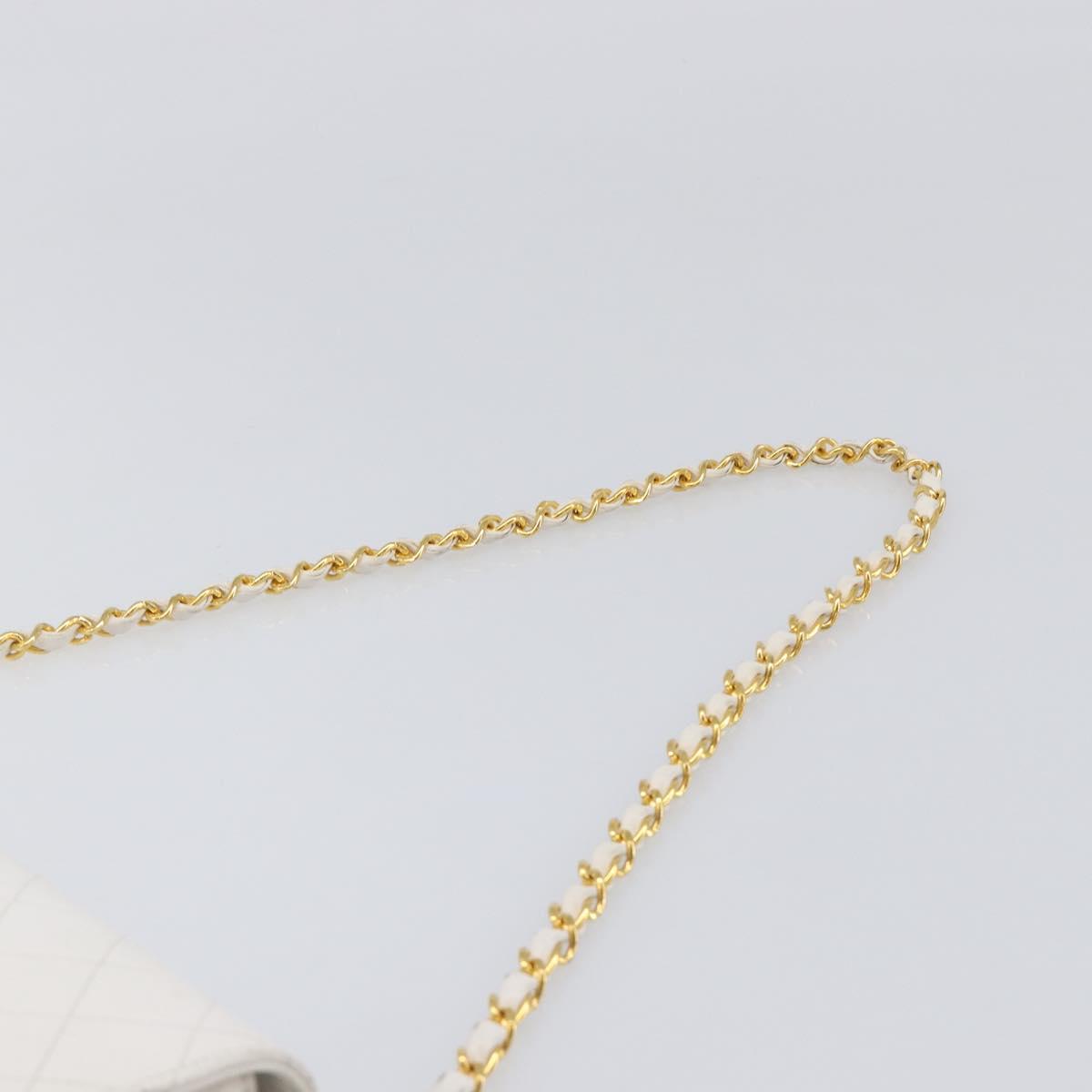 CHANEL Chain Matelasse Shoulder Bag Lamb Skin White Gold CC Auth 200466V