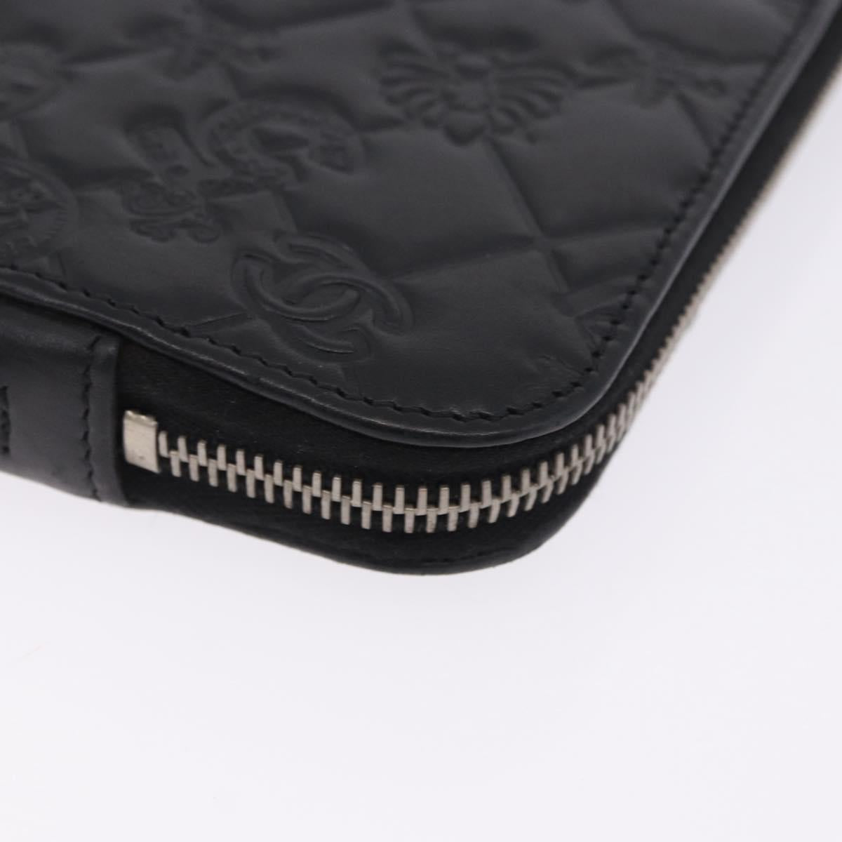 CHANEL Icon iPad Case Leather Black Gold CC Auth 200467