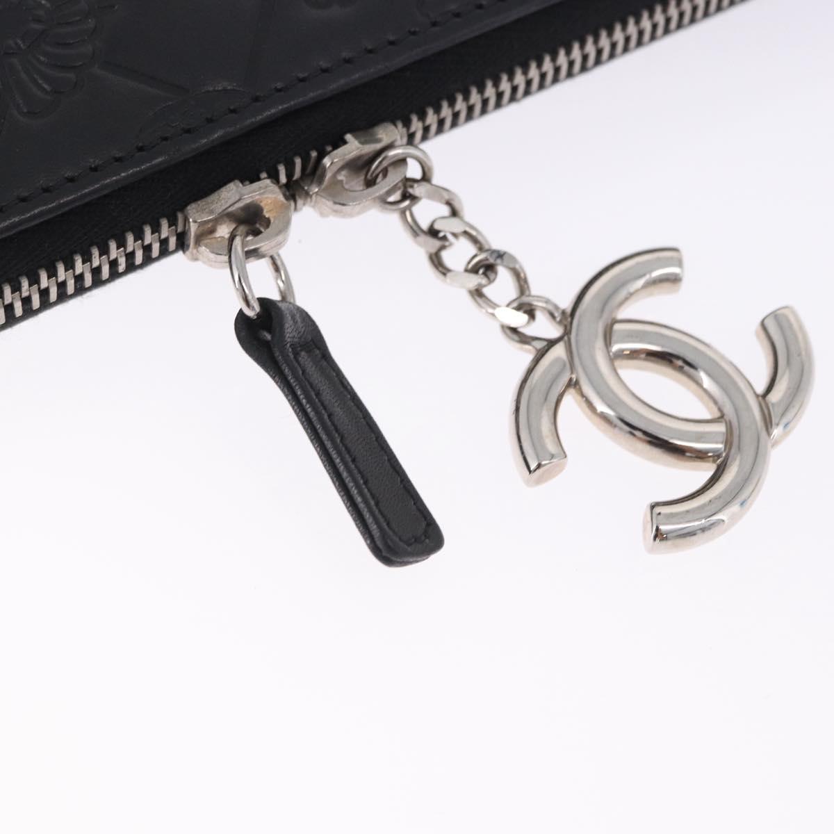 CHANEL Icon iPad Case Leather Black Gold CC Auth 200467