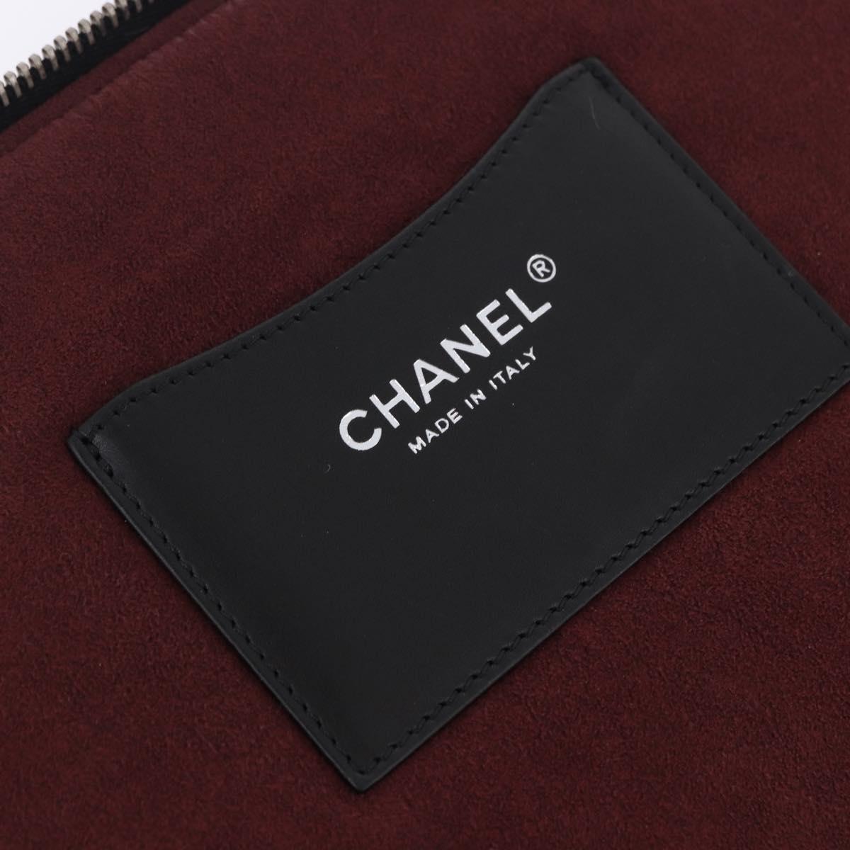 CHANEL Icon iPad Case Leather Black Gold CC Auth 200467