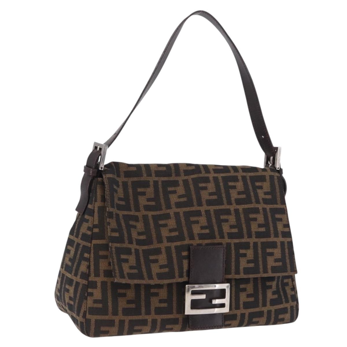 FENDI Zucca Canvas Mamma Baguette Shoulder Bag Brown Black Auth 200470V