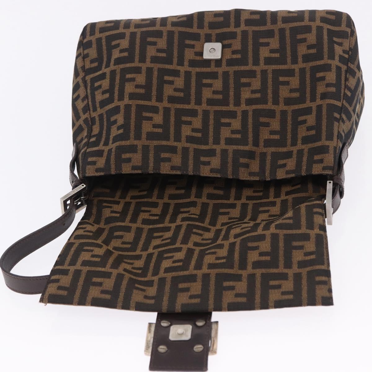 FENDI Zucca Canvas Mamma Baguette Shoulder Bag Brown Black Auth 200470V