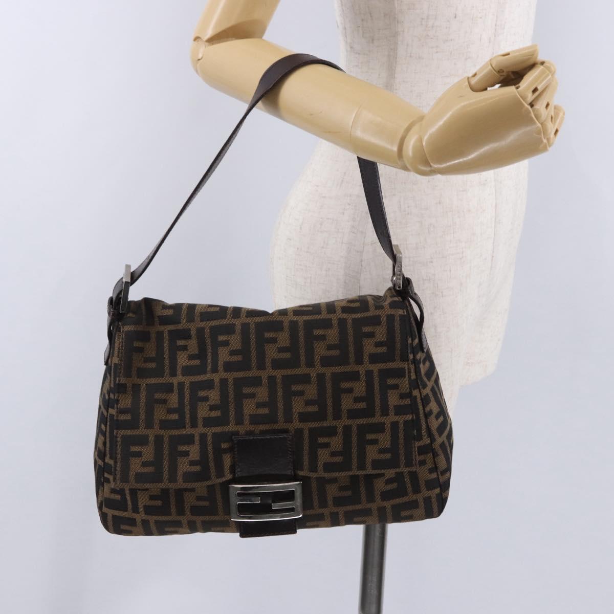 FENDI Zucca Canvas Mamma Baguette Shoulder Bag Brown Black Auth 200470V