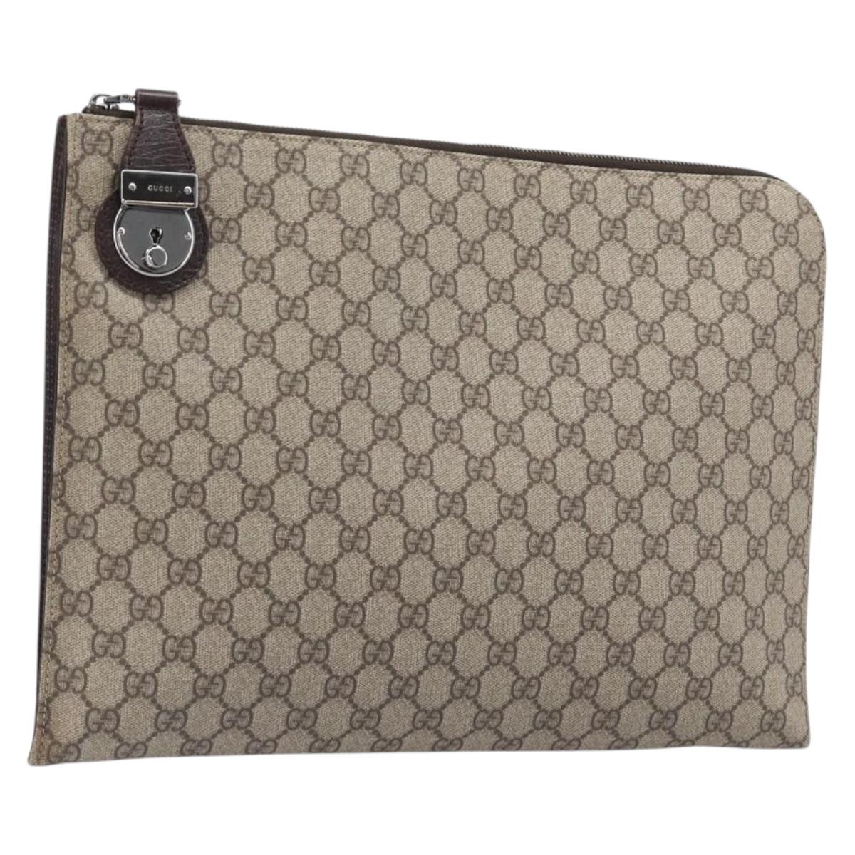 GUCCI GG Supreme Document Case Clutch Bag PVC Beige Silver 147629 Auth 200471V