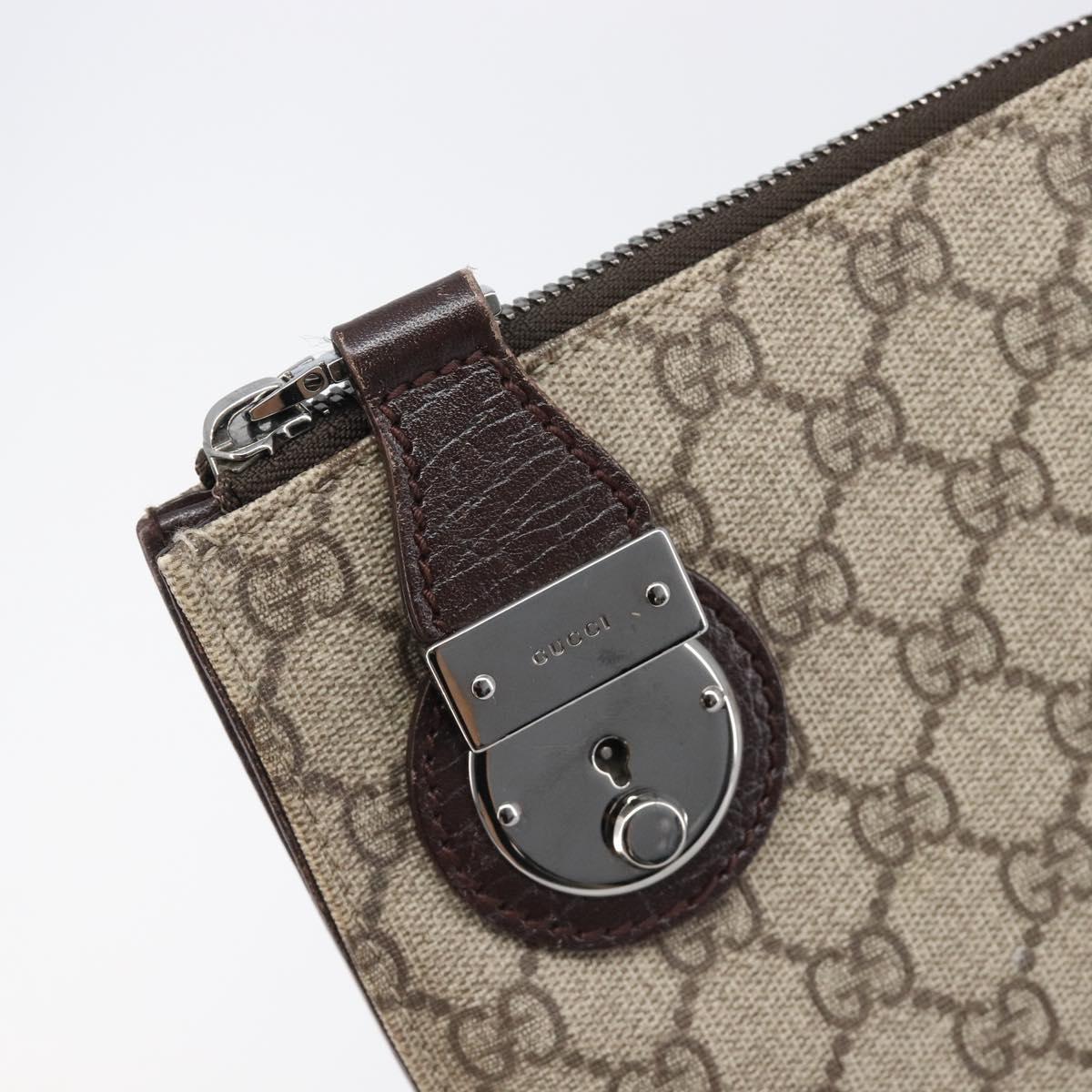GUCCI GG Supreme Document Case Clutch Bag PVC Beige Silver 147629 Auth 200471V
