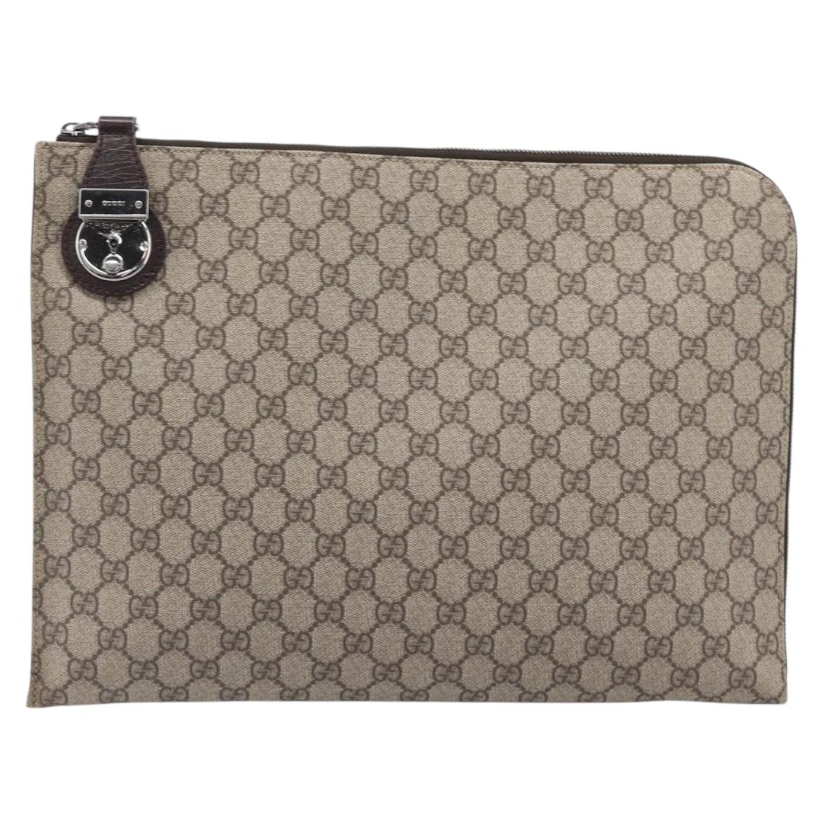 GUCCI GG Supreme Document Case Clutch Bag PVC Beige Silver 147629 Auth 200471V