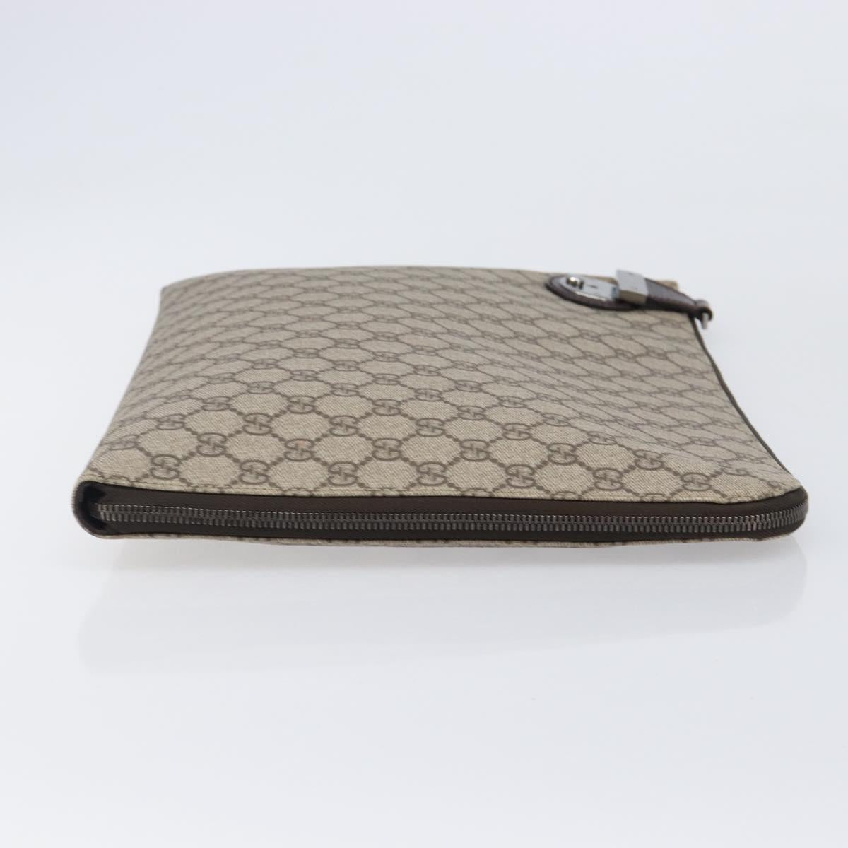 GUCCI GG Supreme Document Case Clutch Bag PVC Beige Silver 147629 Auth 200471V