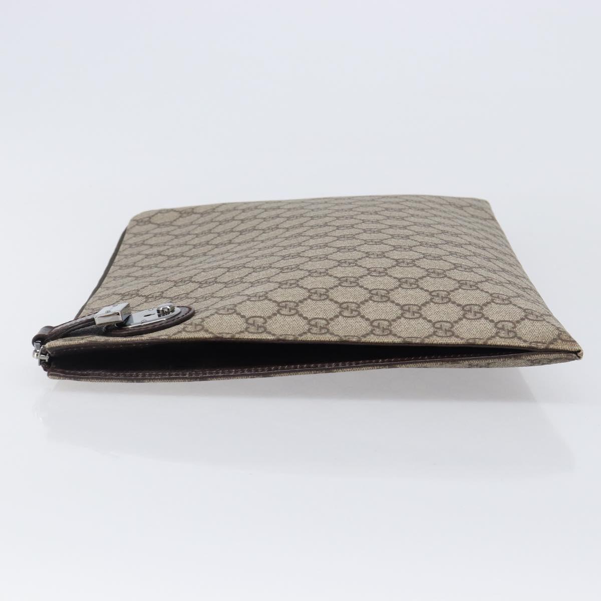 GUCCI GG Supreme Document Case Clutch Bag PVC Beige Silver 147629 Auth 200471V