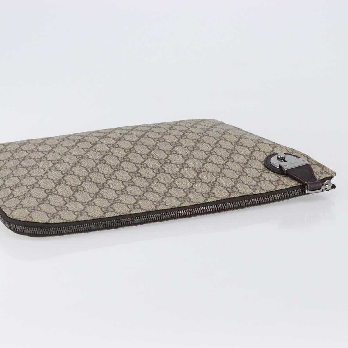 GUCCI GG Supreme Document Case Clutch Bag PVC Beige Silver 147629 Auth 200471V