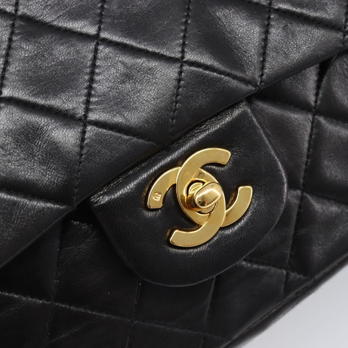 CHANEL Chain Matelasse 25 Shoulder Bag Lamb Skin Black Gold CC Auth 200477SAM