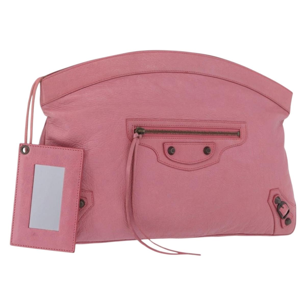 BALENCIAGA Clutch Bag Leather Pink Auth 200479M