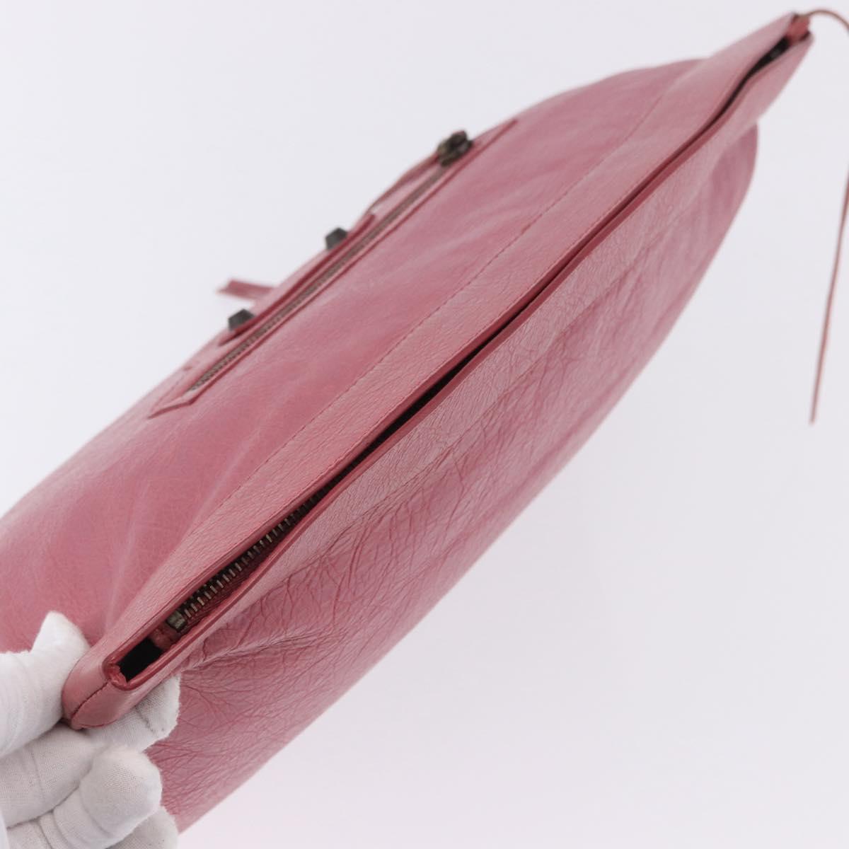 BALENCIAGA Clutch Bag Leather Pink Auth 200479M