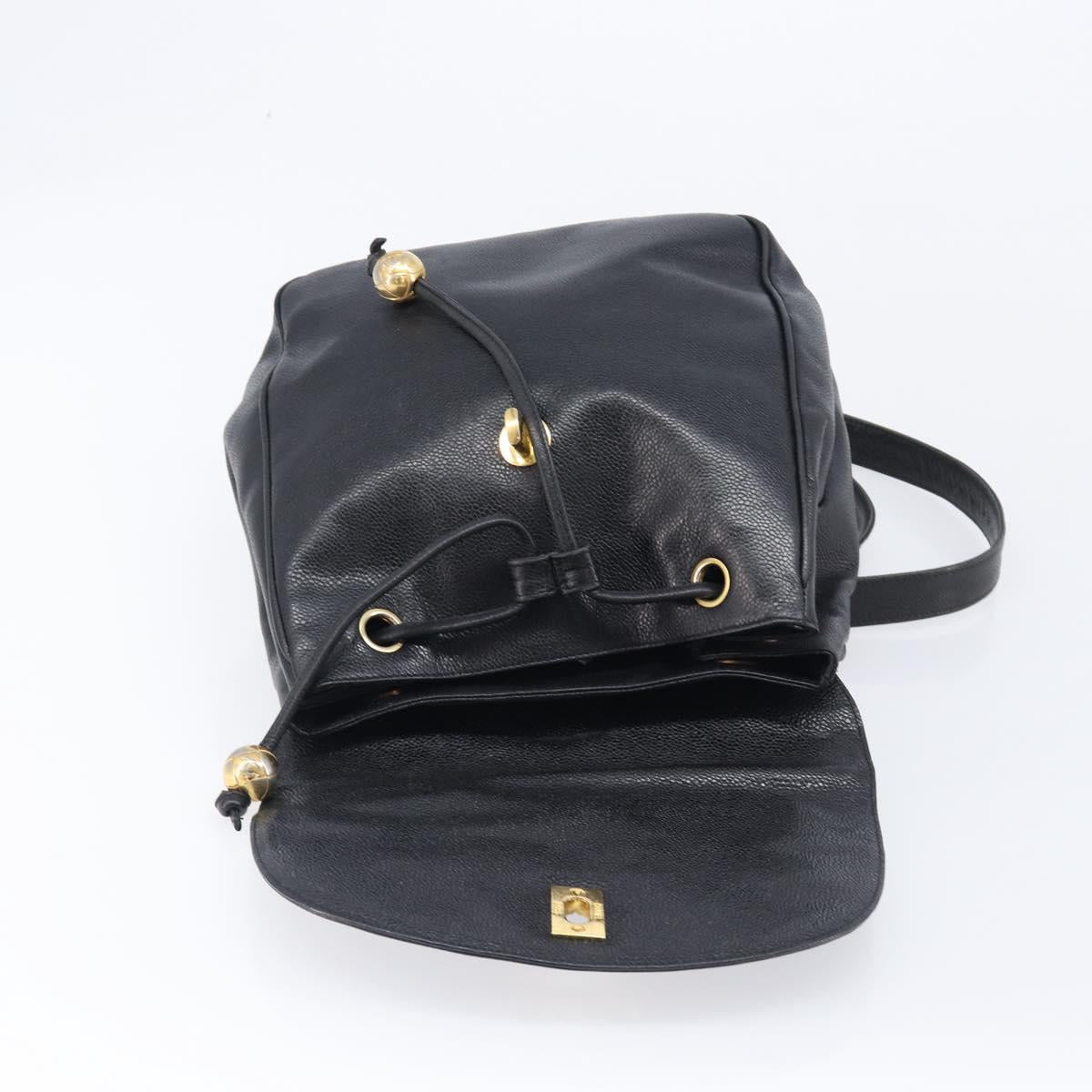 CHANEL Matelasse Backpack Caviar Skin Black Gold CC Auth 200481V