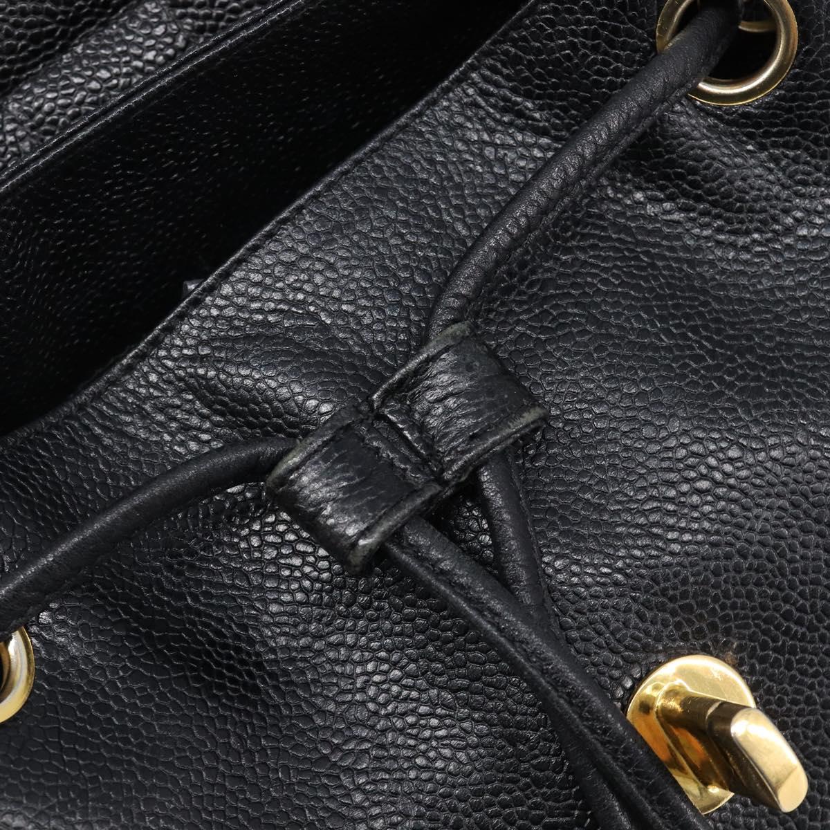 CHANEL Matelasse Backpack Caviar Skin Black Gold CC Auth 200481V