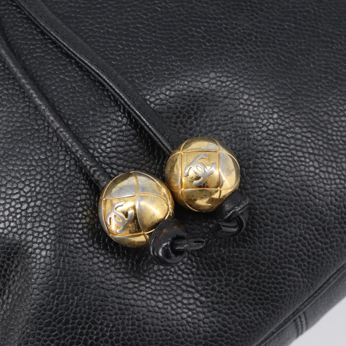CHANEL Matelasse Backpack Caviar Skin Black Gold CC Auth 200481V