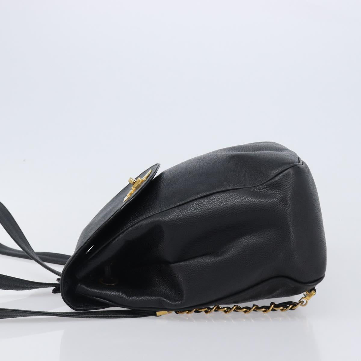 CHANEL Matelasse Backpack Caviar Skin Black Gold CC Auth 200481V