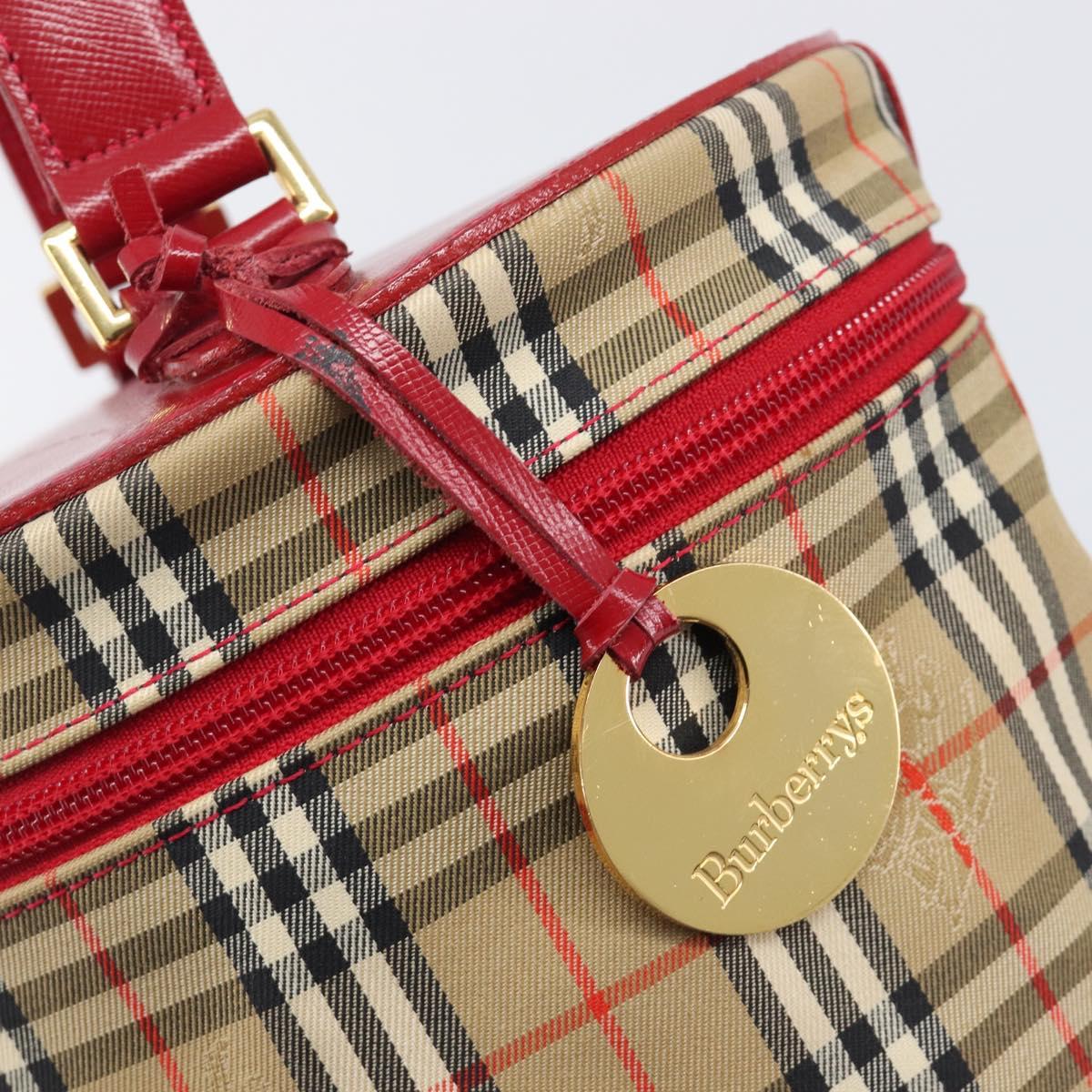 Burberrys Nova Check Vanity Hand Bag Canvas Beige Gold Auth 200484A