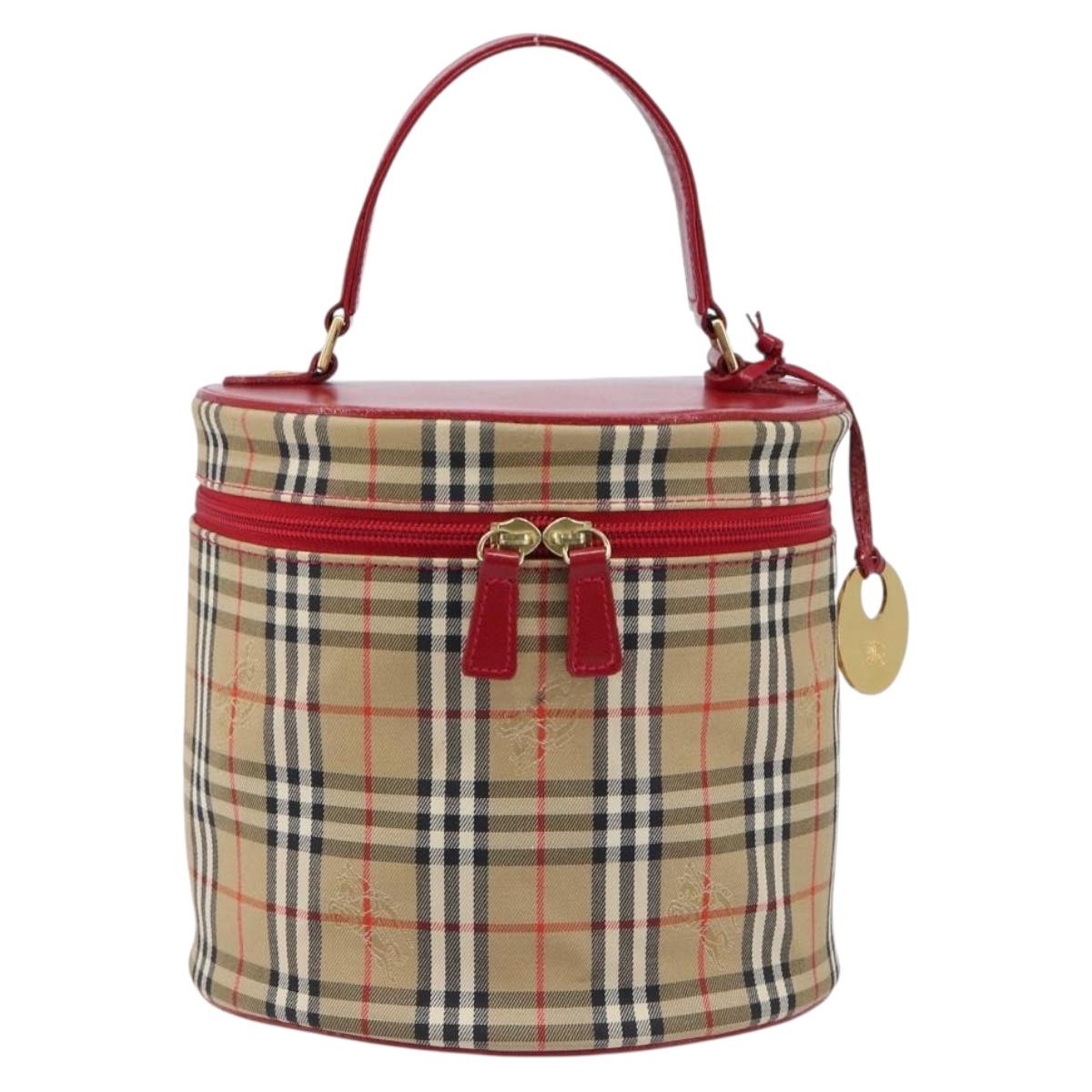 Burberrys Nova Check Vanity Hand Bag Canvas Beige Gold Auth 200484A