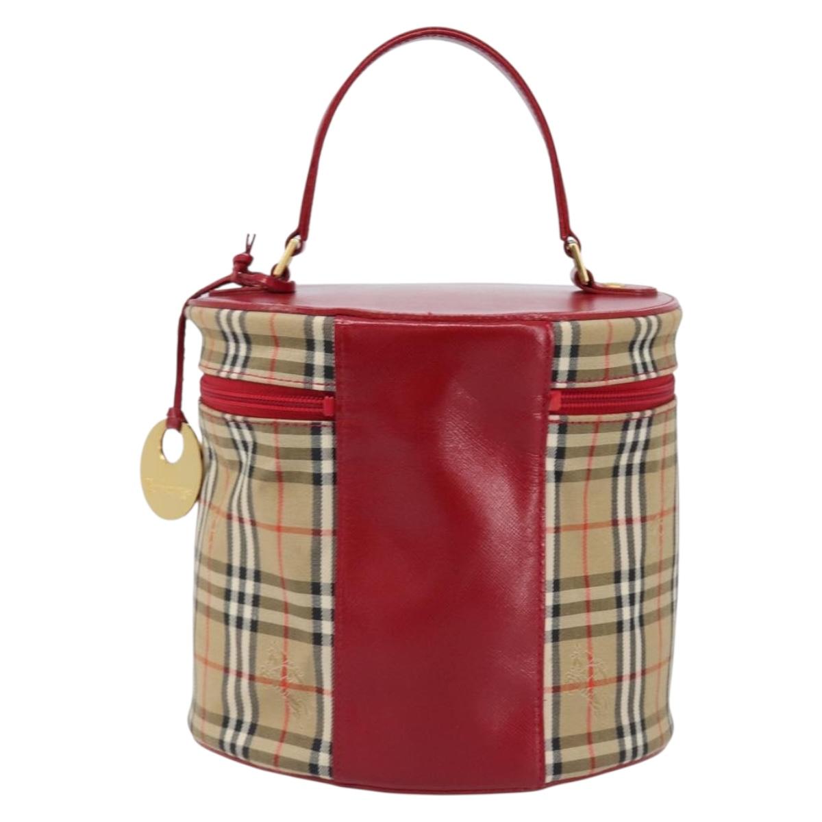 Burberrys Nova Check Vanity Hand Bag Canvas Beige Gold Auth 200484A