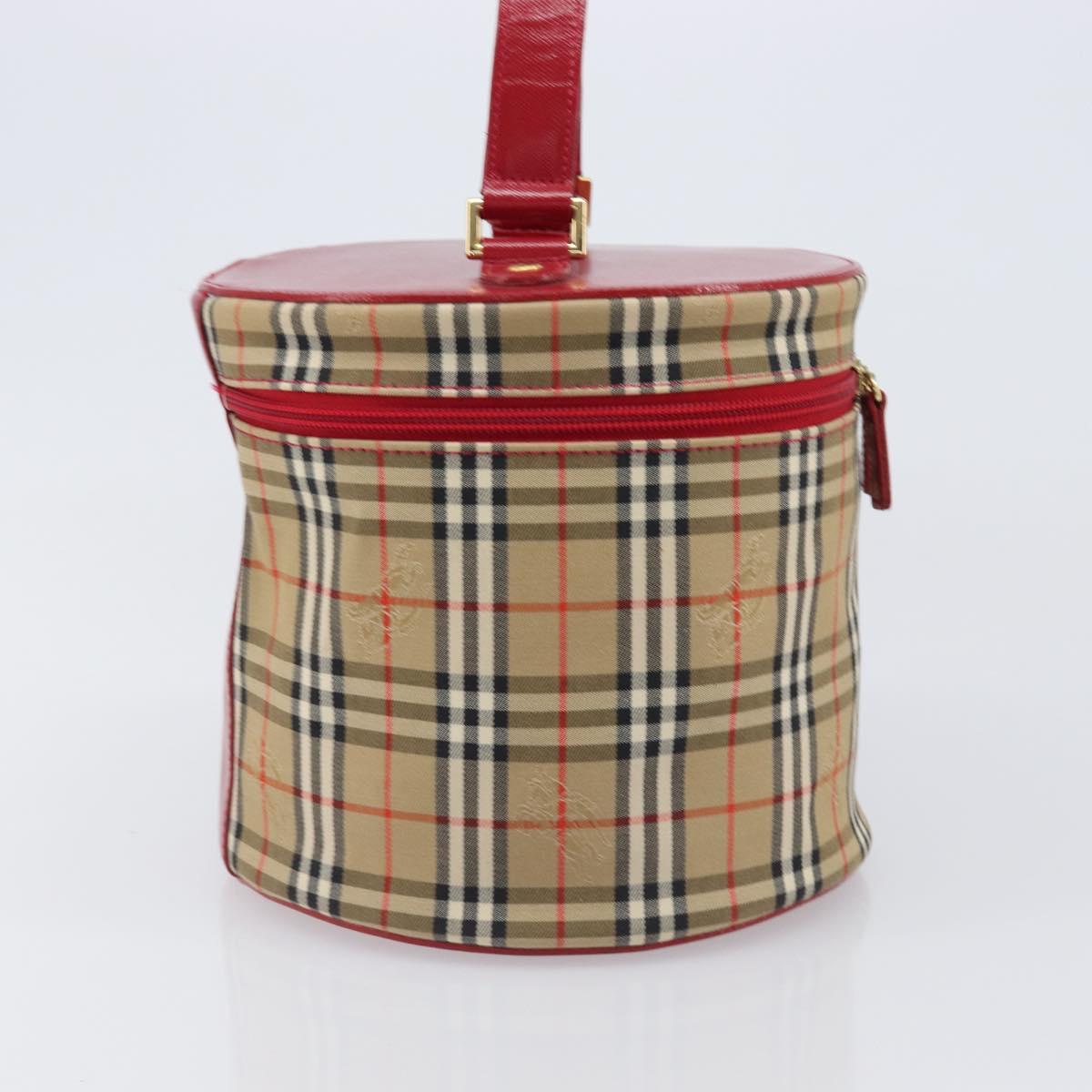 Burberrys Nova Check Vanity Hand Bag Canvas Beige Gold Auth 200484A