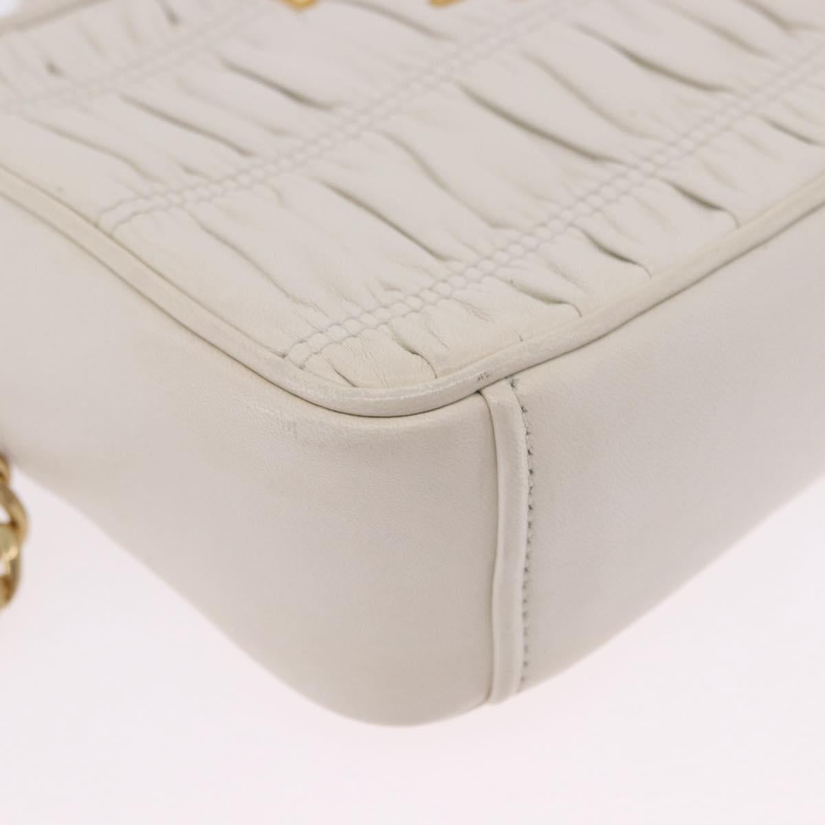 PRADA Gathered Chain Shoulder Bag Leather White Gold Auth 200485V