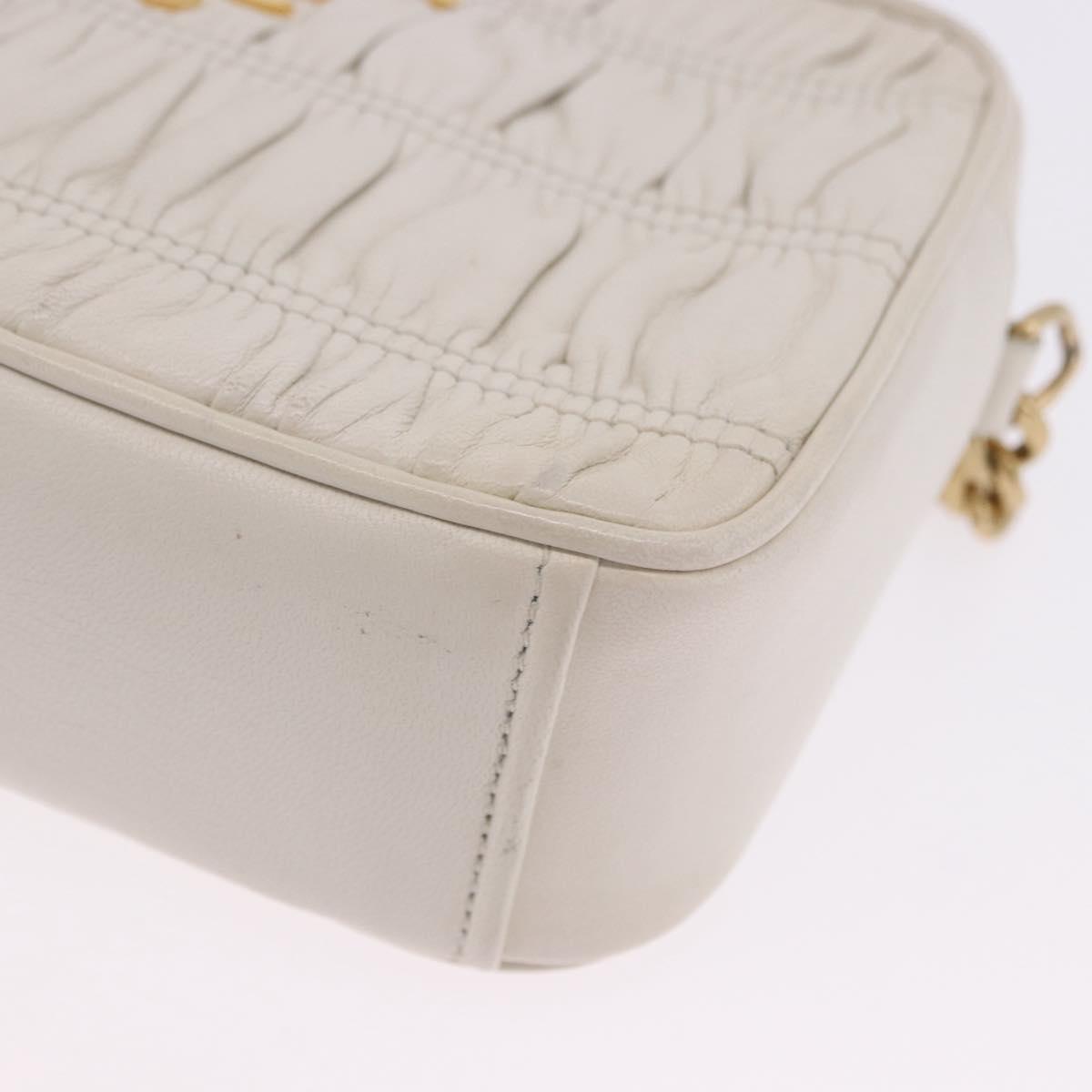 PRADA Gathered Chain Shoulder Bag Leather White Gold Auth 200485V