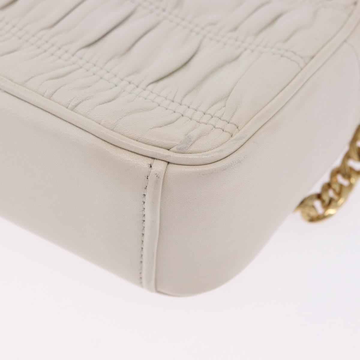 PRADA Gathered Chain Shoulder Bag Leather White Gold Auth 200485V