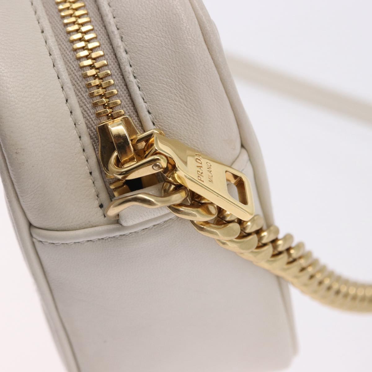 PRADA Gathered Chain Shoulder Bag Leather White Gold Auth 200485V