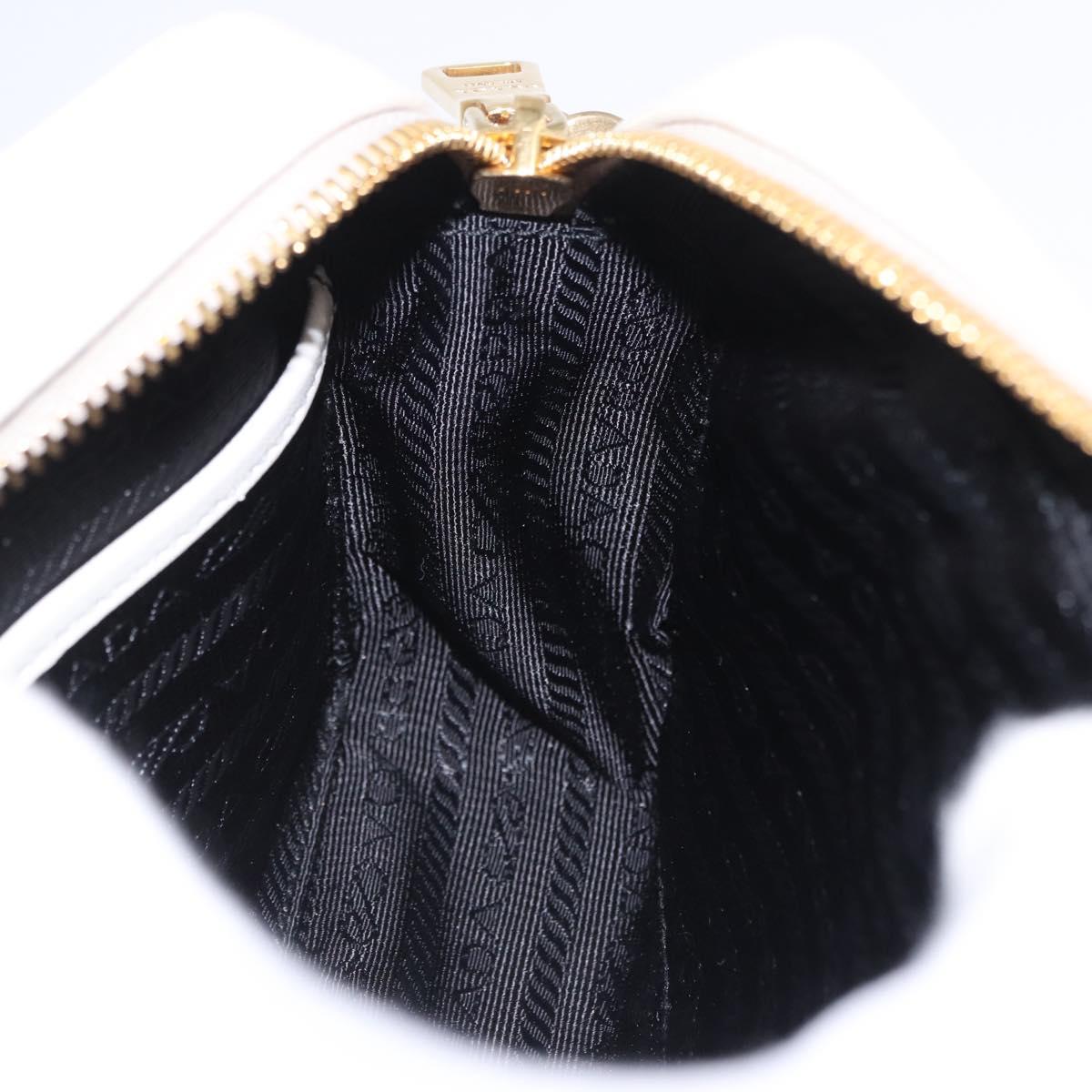 PRADA Gathered Chain Shoulder Bag Leather White Gold Auth 200485V