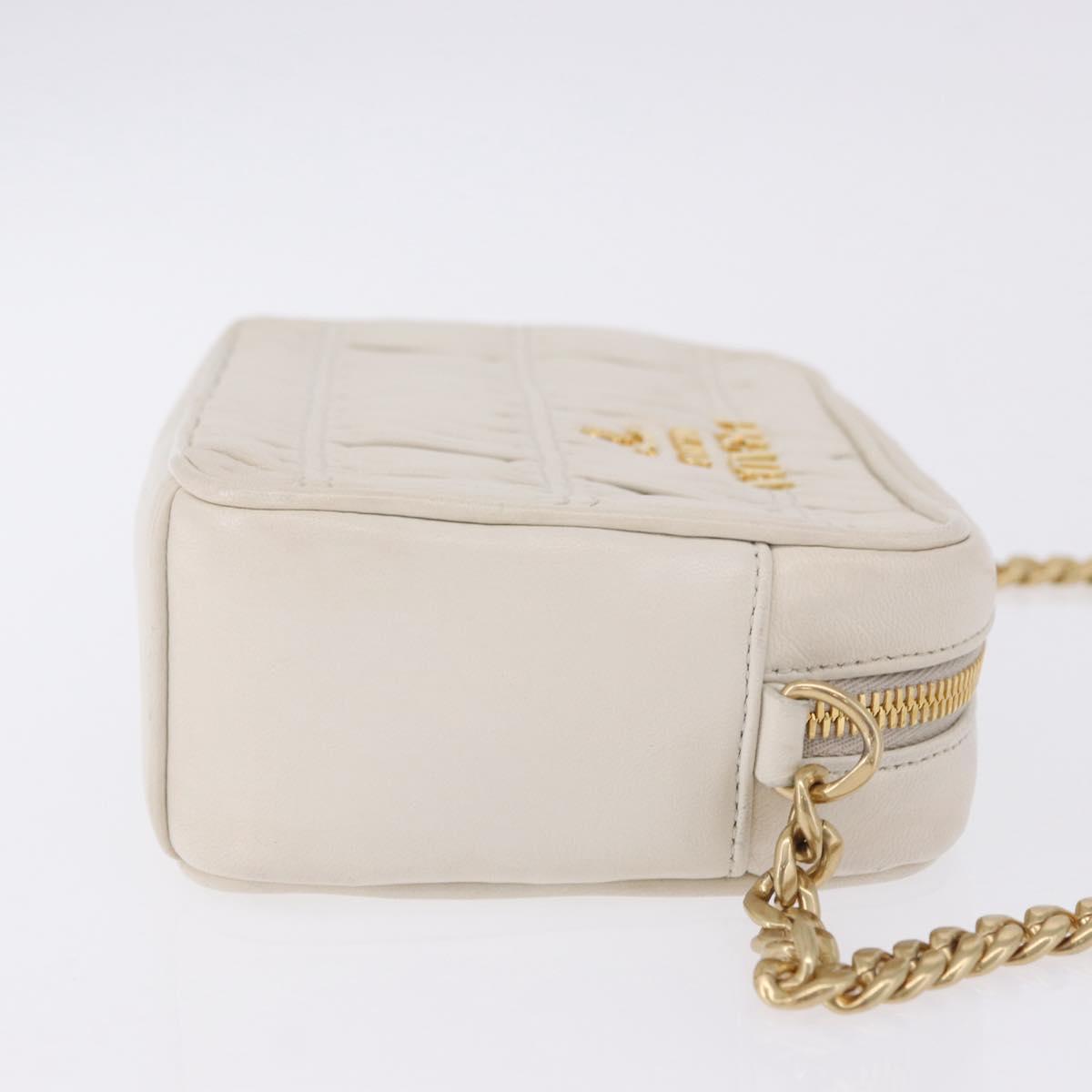 PRADA Gathered Chain Shoulder Bag Leather White Gold Auth 200485V
