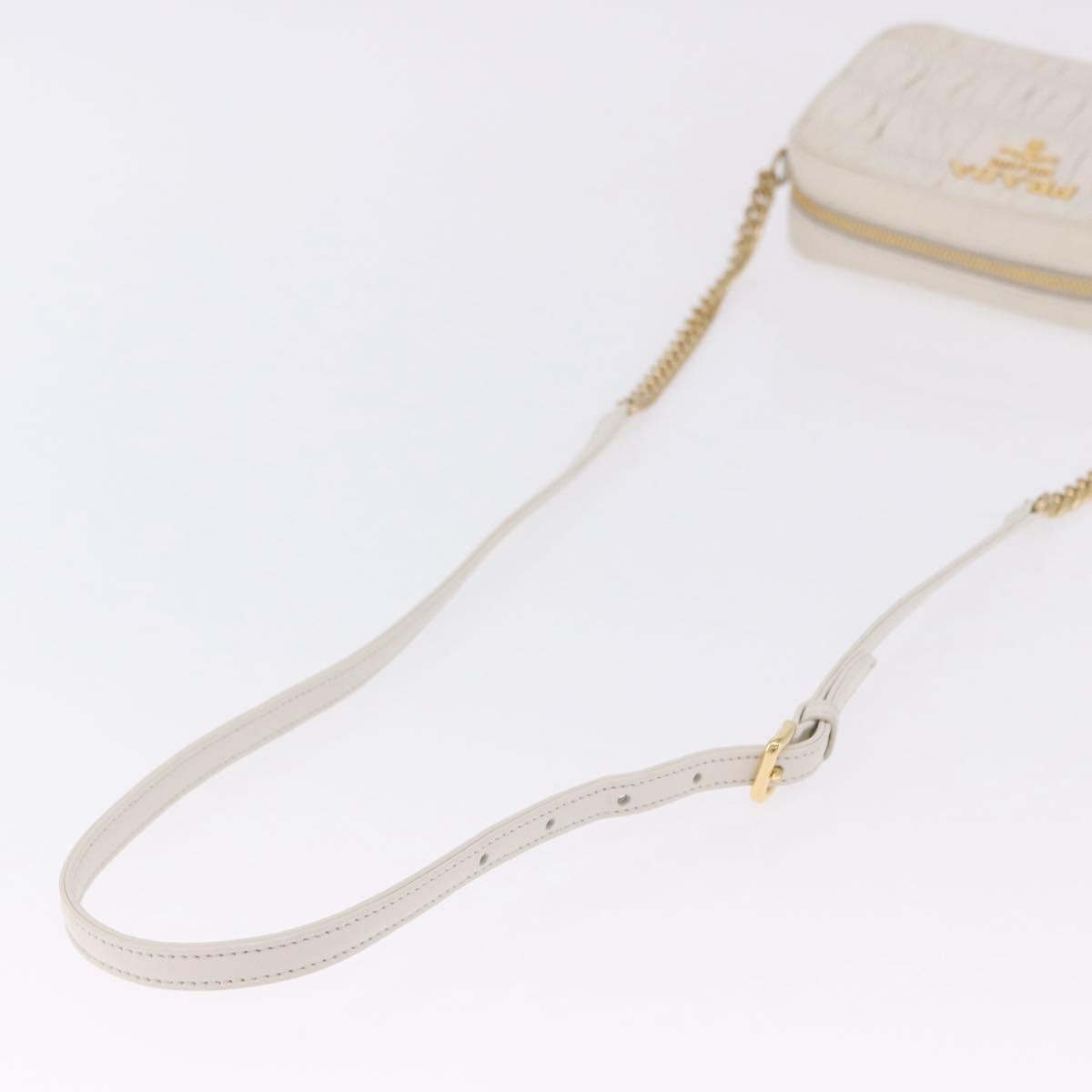 PRADA Gathered Chain Shoulder Bag Leather White Gold Auth 200485V