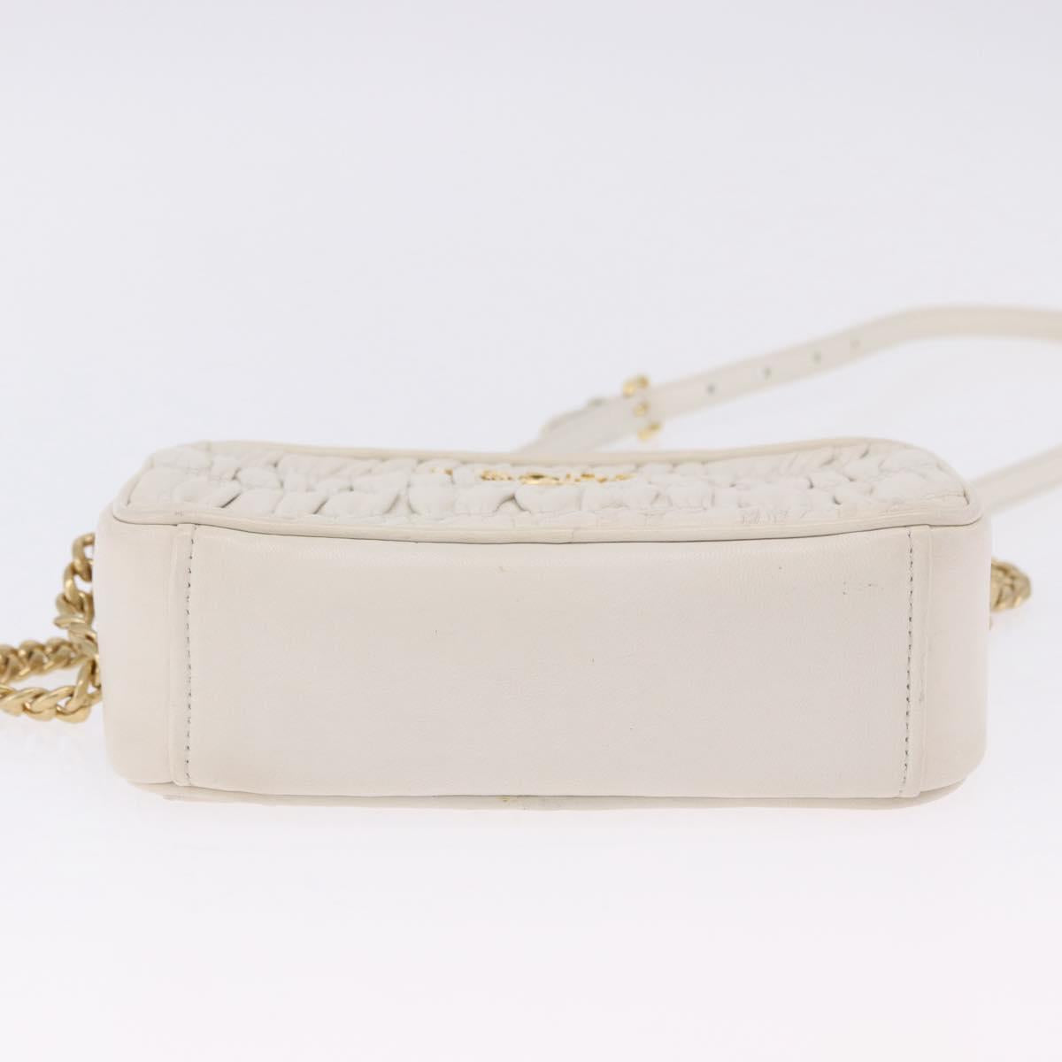 PRADA Gathered Chain Shoulder Bag Leather White Gold Auth 200485V
