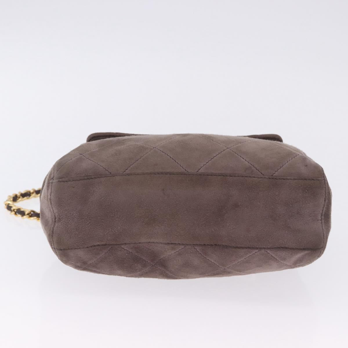 PRADA Chain Shoulder Bag Suede Gray Gold Auth 200488