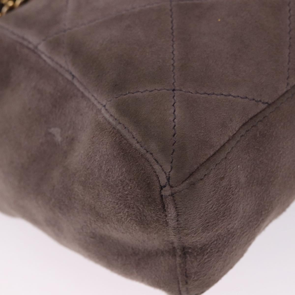 PRADA Chain Shoulder Bag Suede Gray Gold Auth 200488