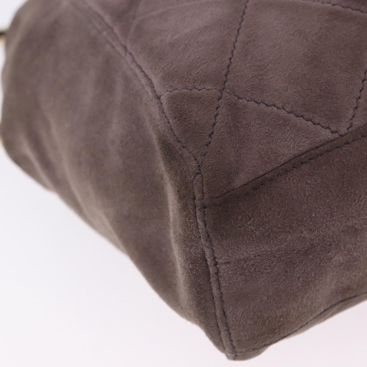 PRADA Chain Shoulder Bag Suede Gray Gold Auth 200488