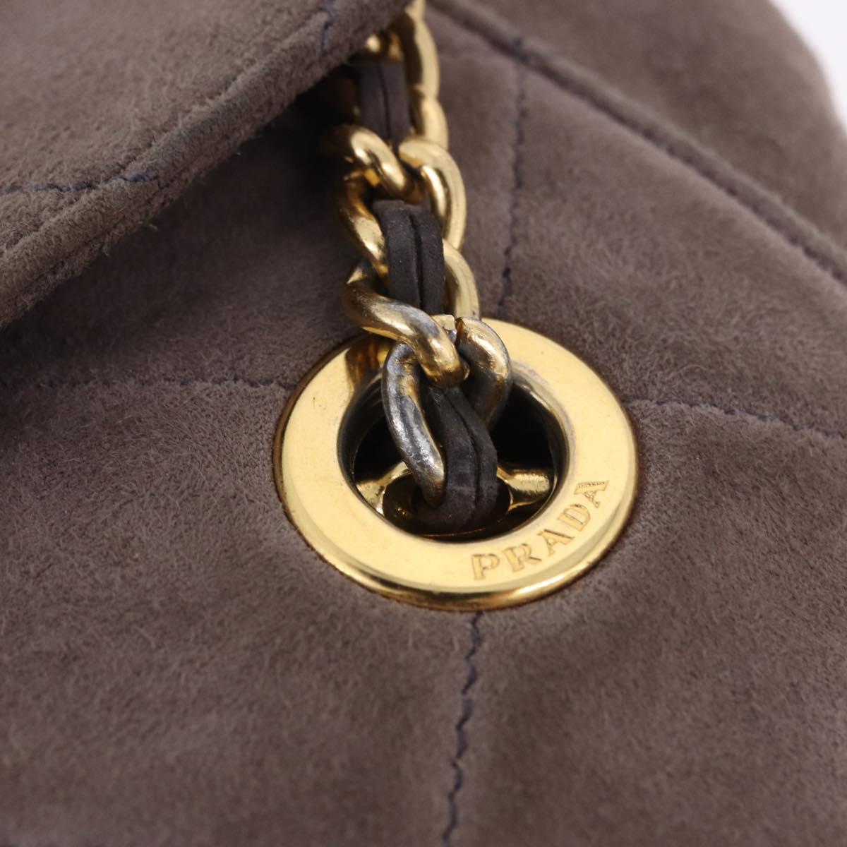 PRADA Chain Shoulder Bag Suede Gray Gold Auth 200488