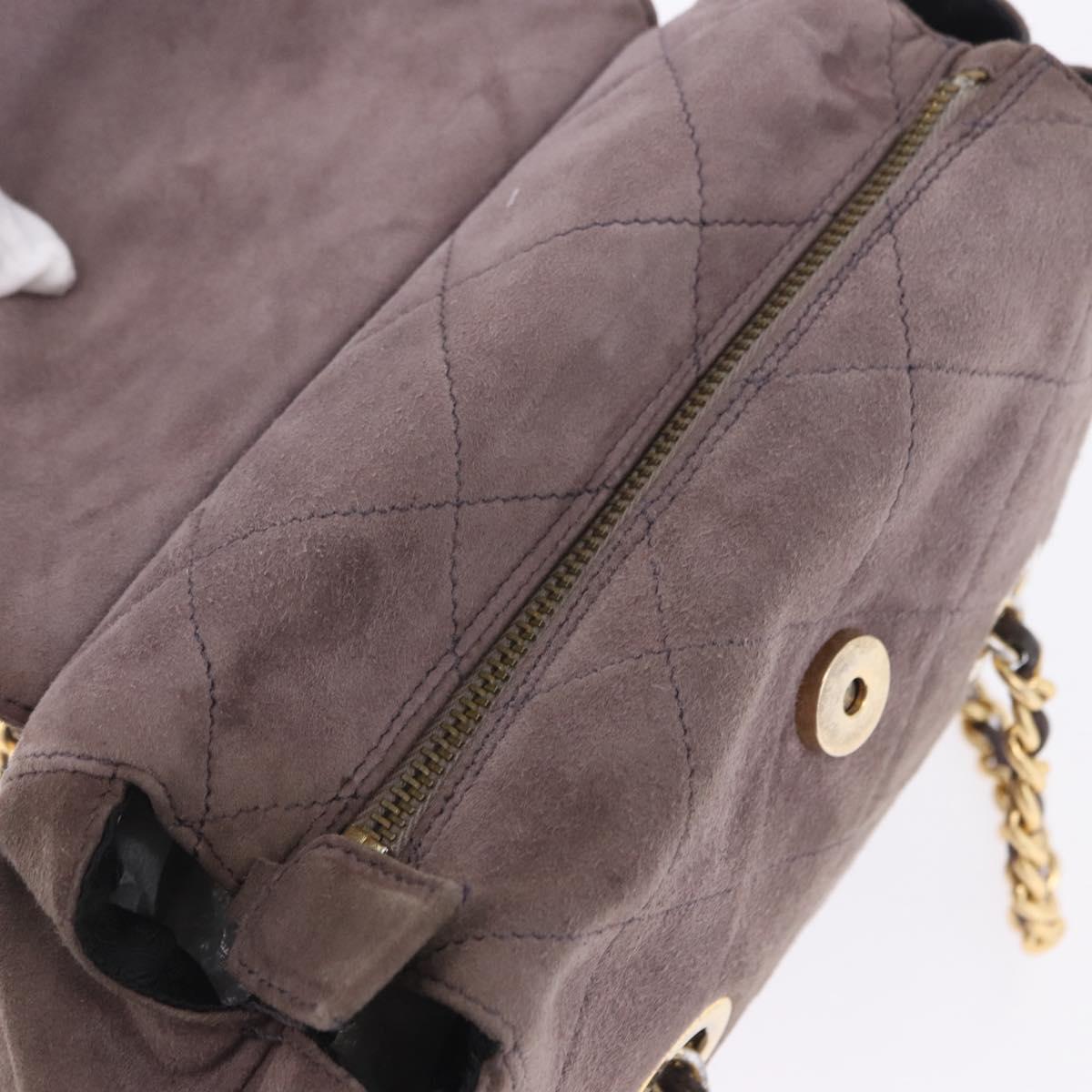 PRADA Chain Shoulder Bag Suede Gray Gold Auth 200488
