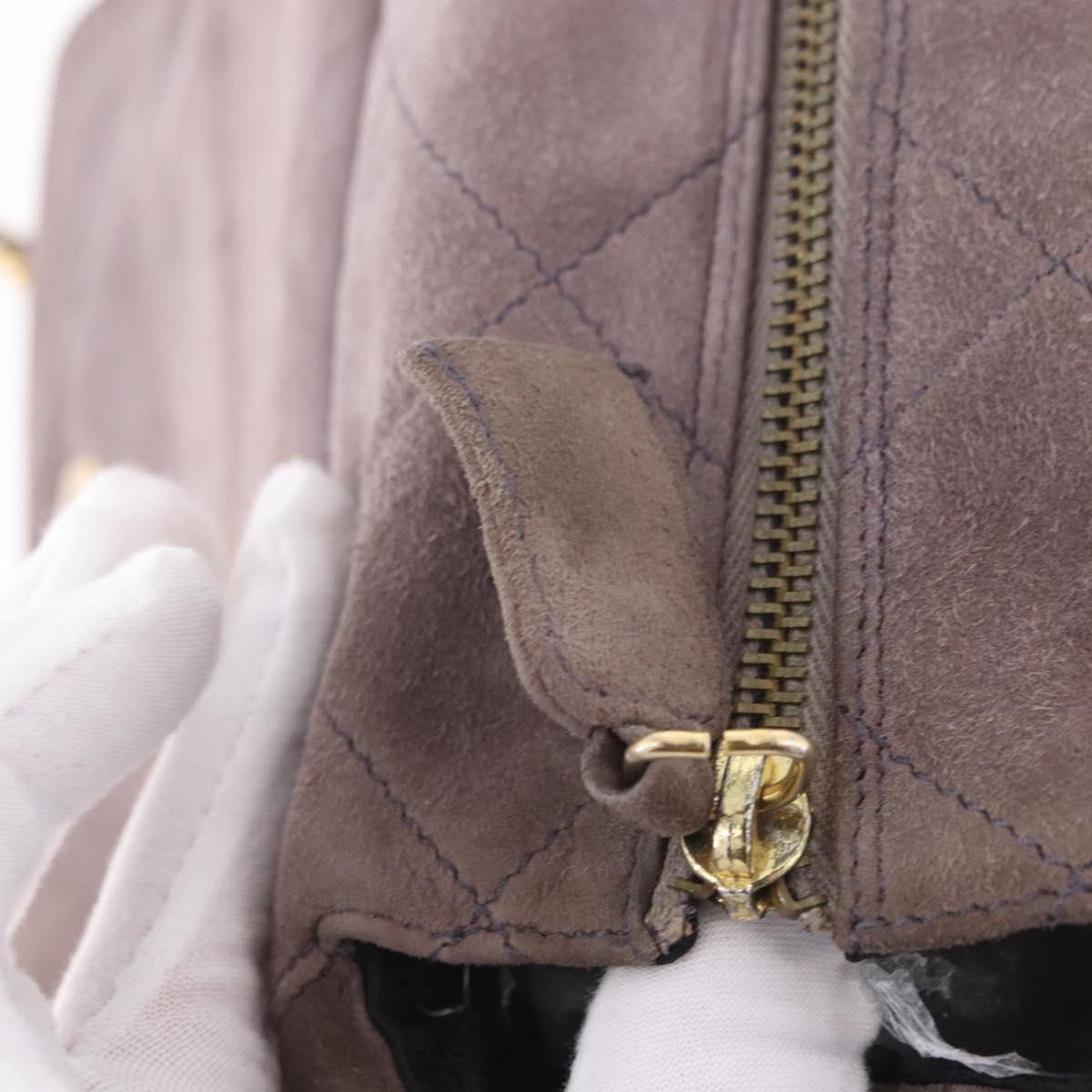 PRADA Chain Shoulder Bag Suede Gray Gold Auth 200488