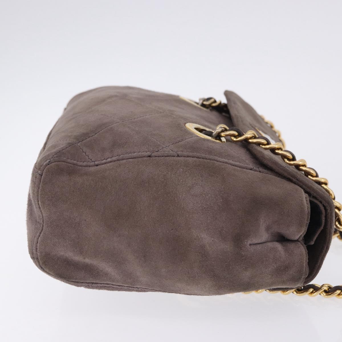 PRADA Chain Shoulder Bag Suede Gray Gold Auth 200488