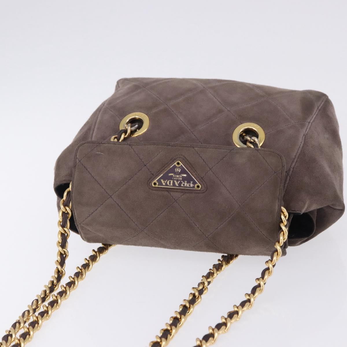 PRADA Chain Shoulder Bag Suede Gray Gold Auth 200488
