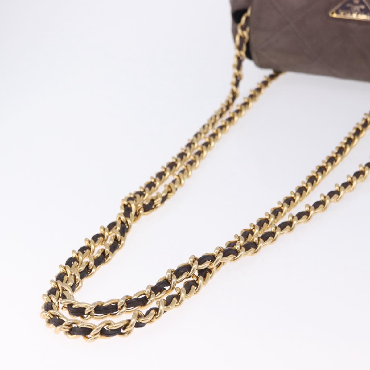 PRADA Chain Shoulder Bag Suede Gray Gold Auth 200488