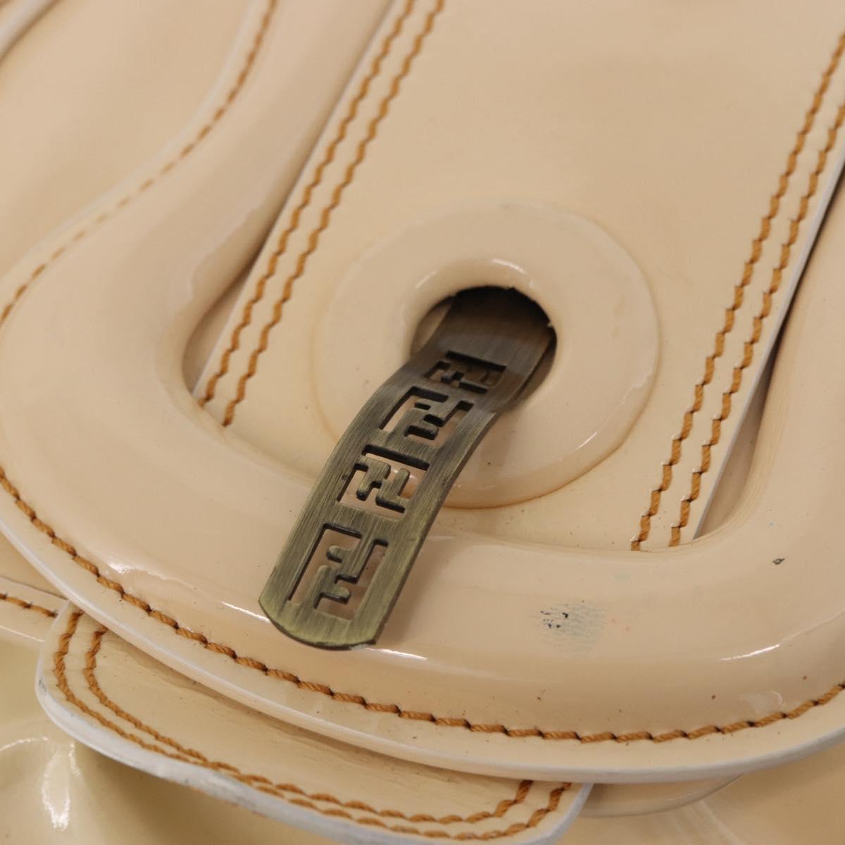 FENDI Hand Bag Patent leather Ivory Auth 200489