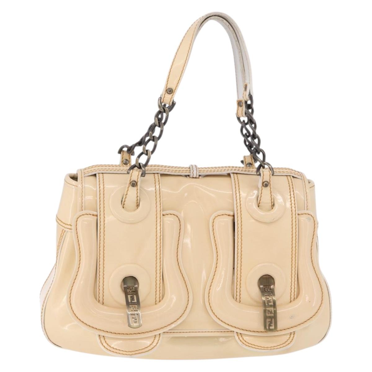 FENDI Hand Bag Patent leather Ivory Auth 200489