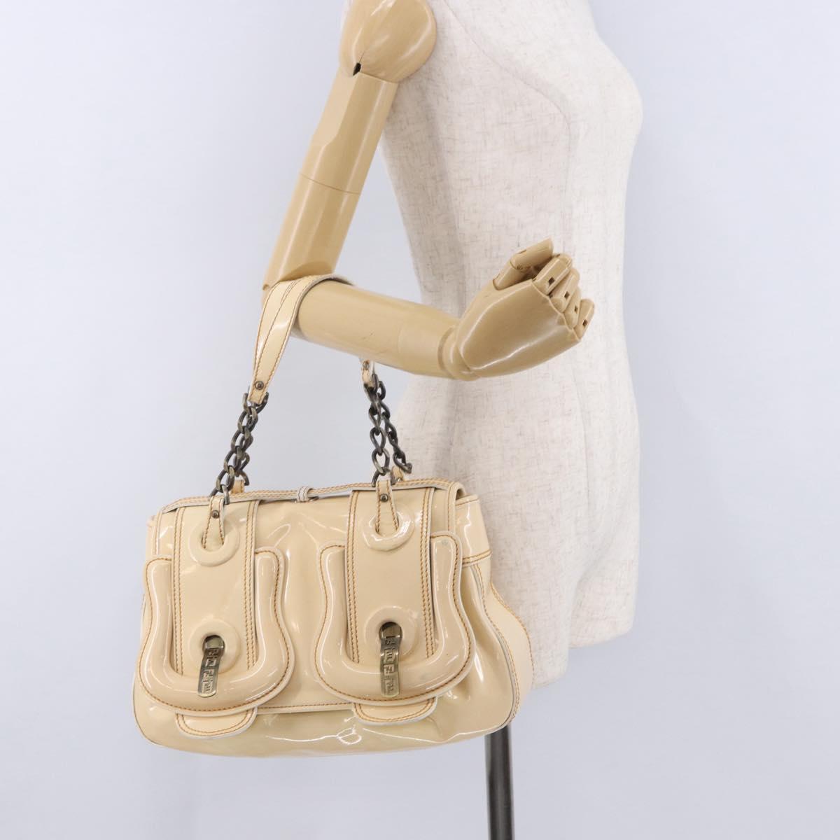 FENDI Hand Bag Patent leather Ivory Auth 200489