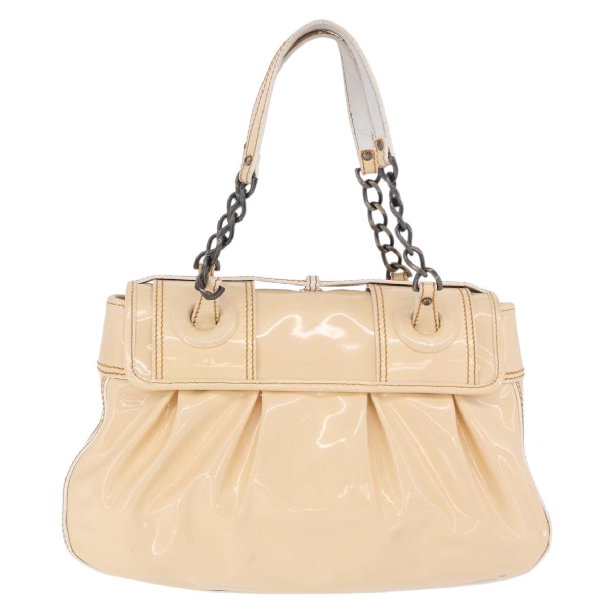 FENDI Hand Bag Patent leather Ivory Auth 200489