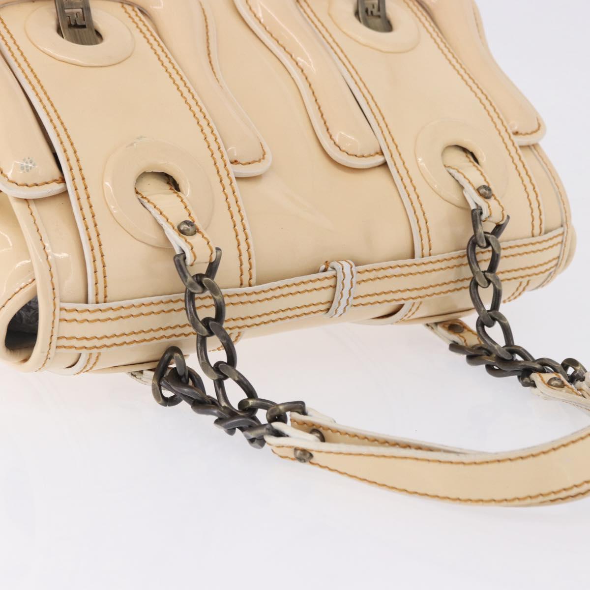 FENDI Hand Bag Patent leather Ivory Auth 200489