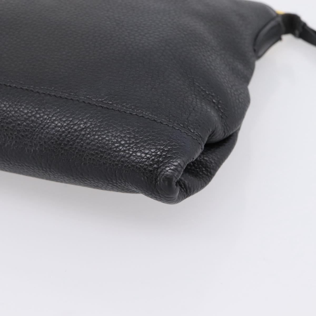 PRADA Clutch Bag Vittero Dino Leather Black Gold Auth 200490