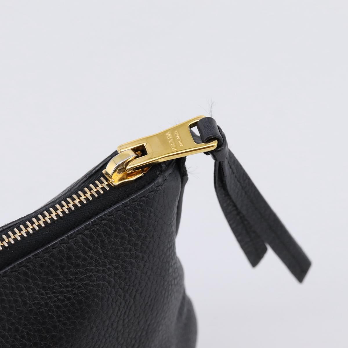 PRADA Clutch Bag Vittero Dino Leather Black Gold Auth 200490